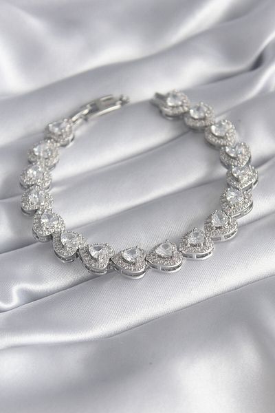 Clariss Brass Silver Color Zircon Stone Heart Model VIP Series Women's Bracelet