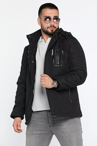 MİSHAR İTALİA Μαύρο ανδρικό βελούδινο παλτό Softshell με κουκούλα
