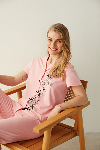 Penti Looney Tunes Patterned Pink Shirt Trousers Pajama Set
