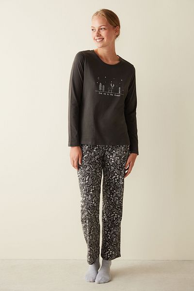 Penti Winter Forest Long Sleeve Anthracite Pajama Set