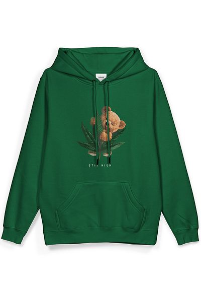 Overoz Φούτερ με πράσινη κουκούλα Teddy Bear με στάμπα oversize