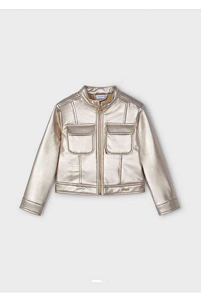 MAYORAL Winter Jacket for Girls - Gold and Silver Detailed, Beige