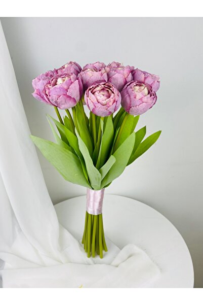Buketlife Lila pembe lale buketi gelin çiçeği ve yaka çiçeği