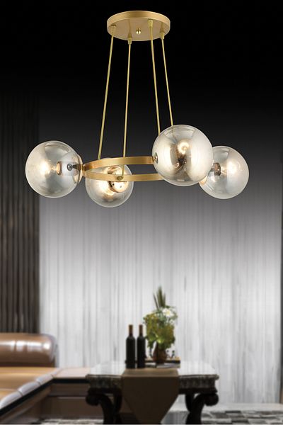SONSUZ AYDINLATMA&AVİZE Endless Antique 4-Piece Ring Smoked Globe Glass Modern Chandelier