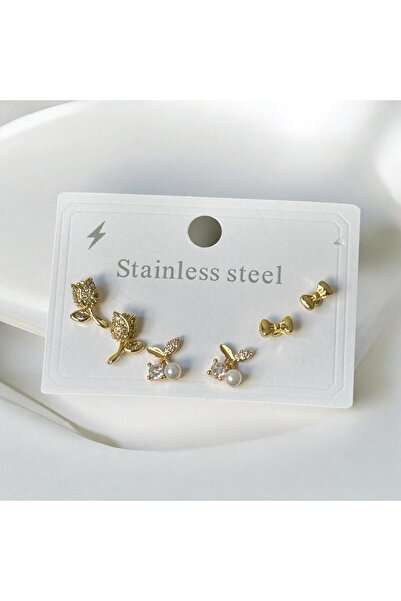 begüm jewelery Gül ve İnci Detaylı Çelik Tasarım Küpe