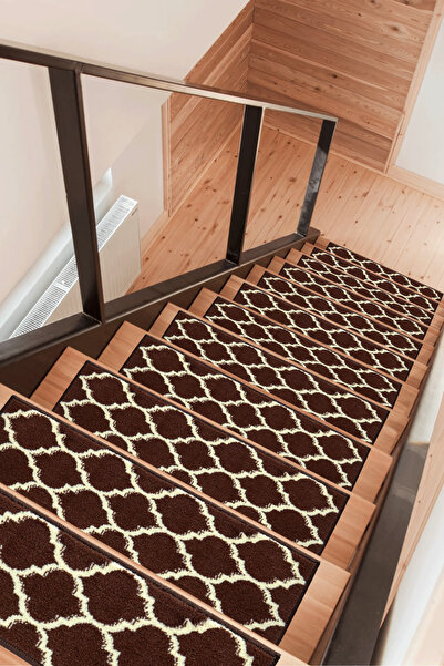 Myfloor Dikdörtgen Baklava Desen Dokuma Merdiven Halısı Acı Kahve Kendinden Y...