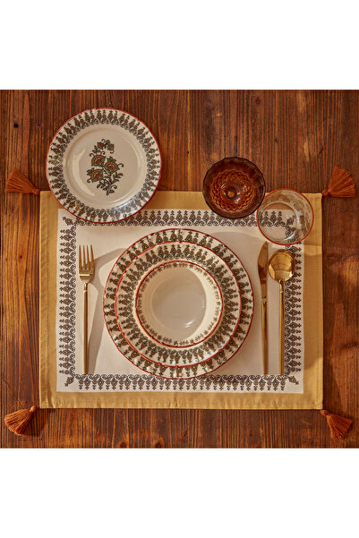 Bella Maison Indian Porcelain 24 Piece 6-Person Dinner Set Burgundy
