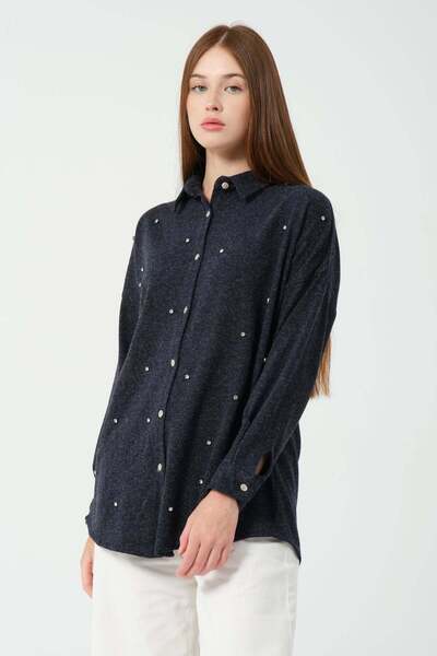 Hatun Atila HatunAtila Пальто з оздобленням з діамантів Oversize Трикотажна сорочка 8699