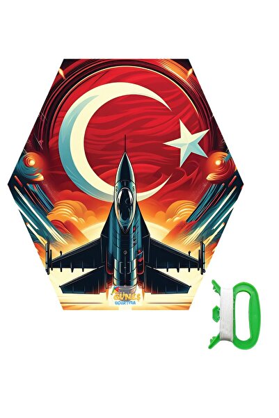 hak-iş oyuncak 19 Mayıs Gençlik Ve Spor Bayramı Temalı Ay Yıldız & F16 Desenli Altıgen Uçurtma- Kolay Kurulum