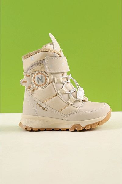 ALTUNTAŞ Children's Velcro Furry Girl's Beige Snow Boots
