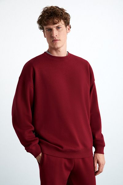 GRIMELANGE Tokyo Ανδρικό Fleece Inside Soft Back Label Λεπτομερές Crew Neck Oversize κόκκινο φούτερ