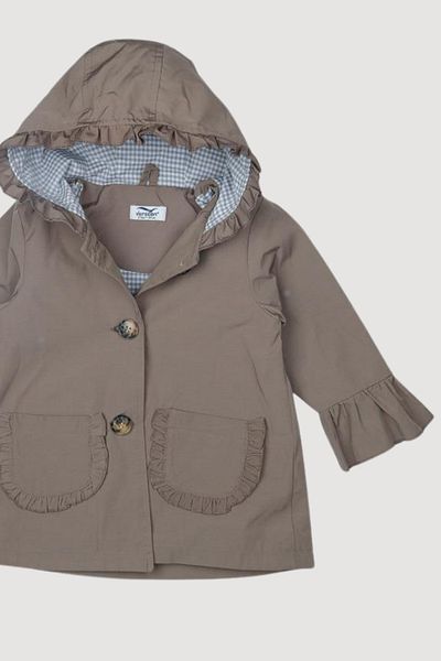 Verscon Hooded Lining Plaid Patterned Buttoned Raincoat Girl's Coat with Pockets