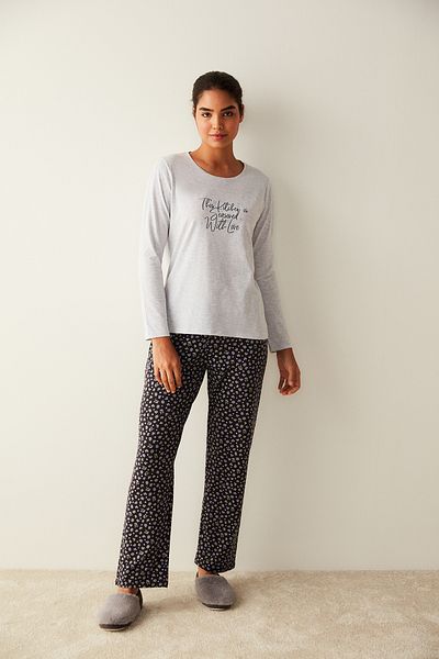 Penti Grey-black With Love Printed Pajama Set