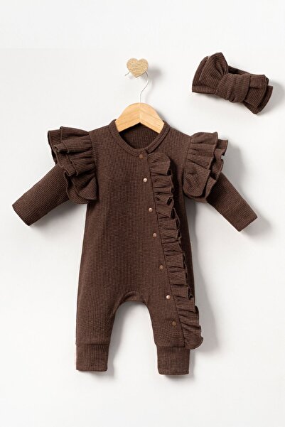 Minigimin Cicileri Miniğimin Cicileri (0-6 Ay) Tulum Bandanalı Kız Bebek - Kahve