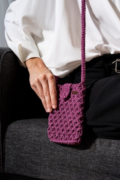 Hilaliart Mürdüm El Örgüsü Cep Telefonu Çantası