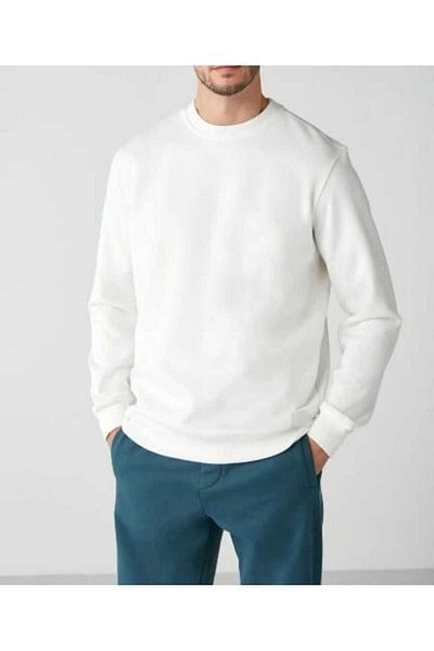 Ünal Giyim Three Thread Straight White Thick Sweatshirt