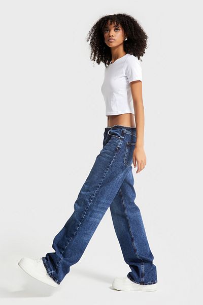 its basic Denim de damă albastru închis - Loose Straight Fit, 100% bumbac