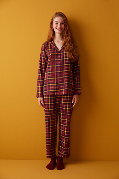 Penti Claret Red Dark Checked Pajama Set