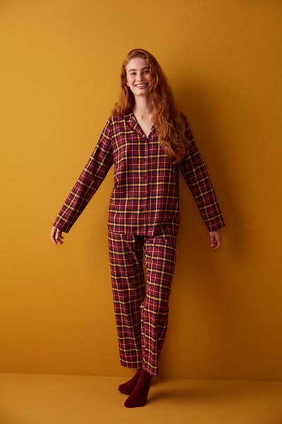 Penti Set pijamale cu carouri închise Burgundy