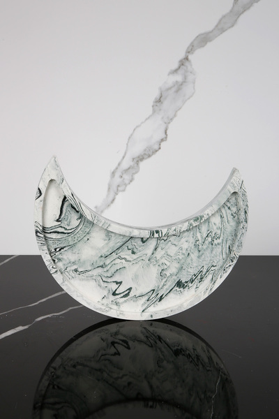 betonmall Mermer Desenli Beton Sunum Tepsisi Hilal Şeklinde Servis Sunum Taba...