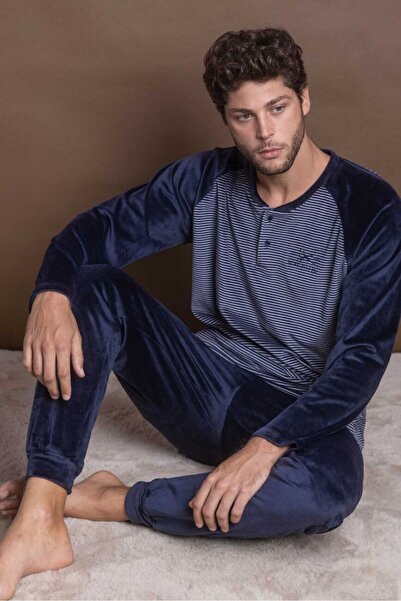 AYYILDIZ 62767 Erkek  Lacivert Kadife Pijama Takımı
