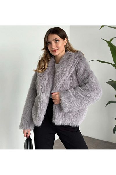 pembekurdelem Palton de damă din blană premium gri - căptușit în interior