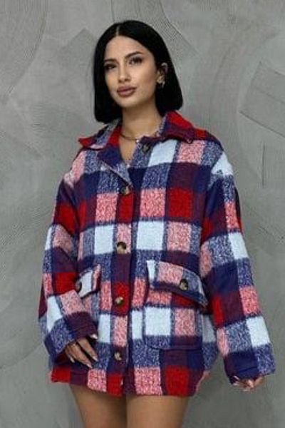 Ded COLLECTION Jachetă de damă, cu modele în carouri, din material moale, căptușită supradimensionată