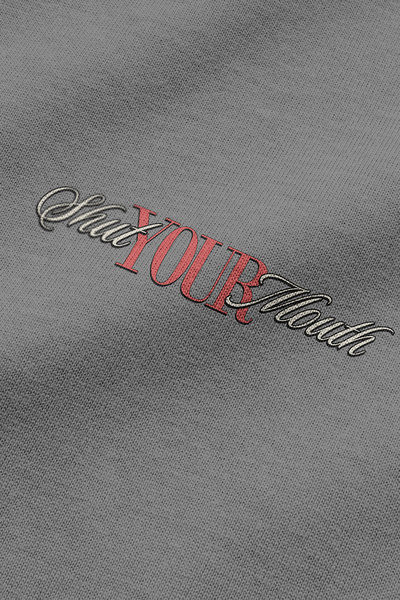 Overoz Shut Your Mouth Світшот з капюшоном і принтом на спині Oversize Hoodie Сірий H1194