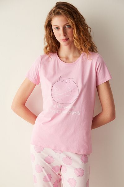 Penti Sada pyžama Happy Cat Pink Kalhoty