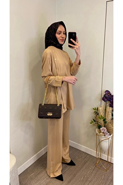 Levidor K.Bej Düğme Detaylı Bisiklet Yaka İkili Takım