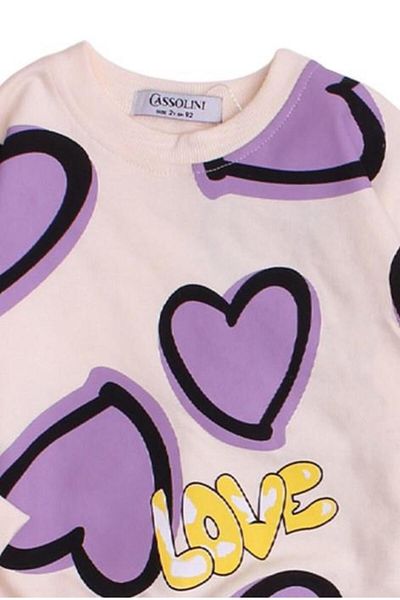 Chicsy Baby Sweet Heart Patterned Oversize Top and Bottom Baby Kids Tracksuit Set