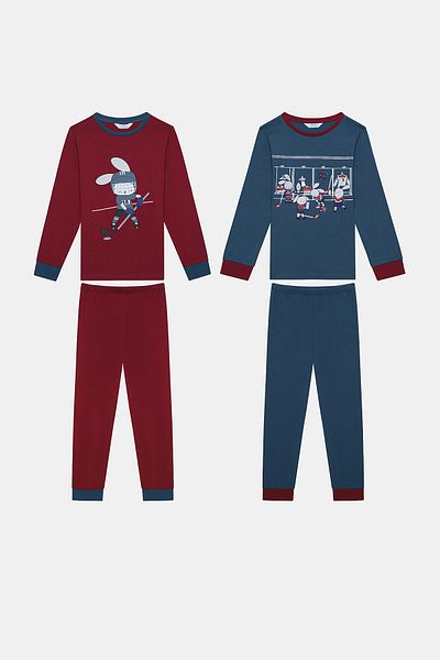 Penti Cotton Boy's Curling Bunny Σετ 2 πολύχρωμων πιτζάμες