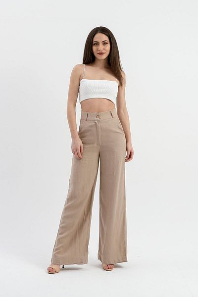 VAPUR TEKSTİL High Waist Mink Linen Trousers - Wide Leg