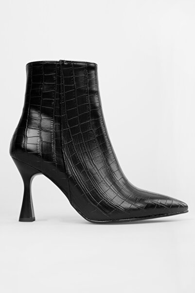 Shoeberry Dámské krokodýlí boty na podpatku v černé barvě Zian