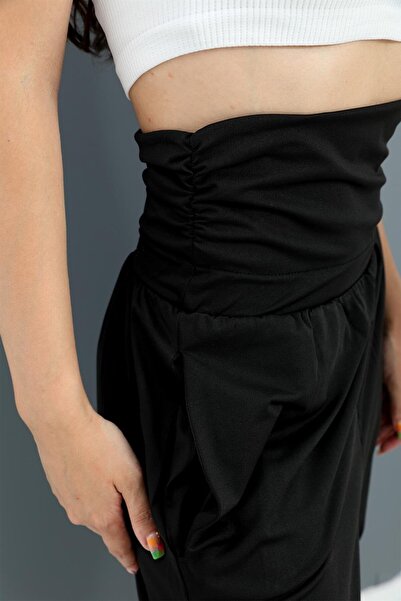 VAPUR TEKSTİL Black High Waist Pocket Jogger Pants