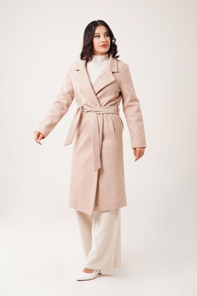 Hipo Trend Круазе комір з поясом, бежевий кашемірний пальто