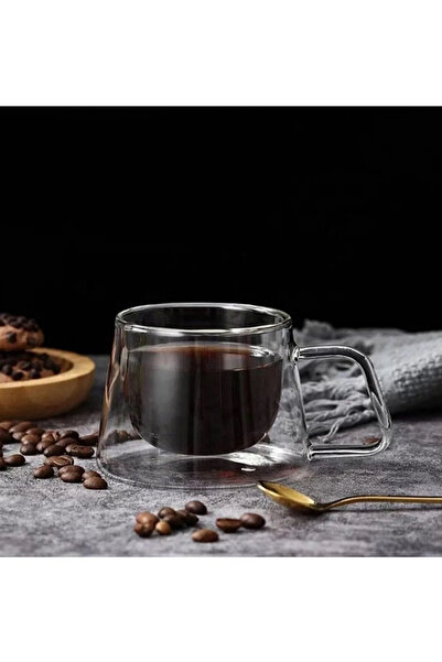 M Mimoza Park Çift Camlı Çift Cidarlı Cam Kupa 250 ml Ev Ofis Fincanı Çift Ka...