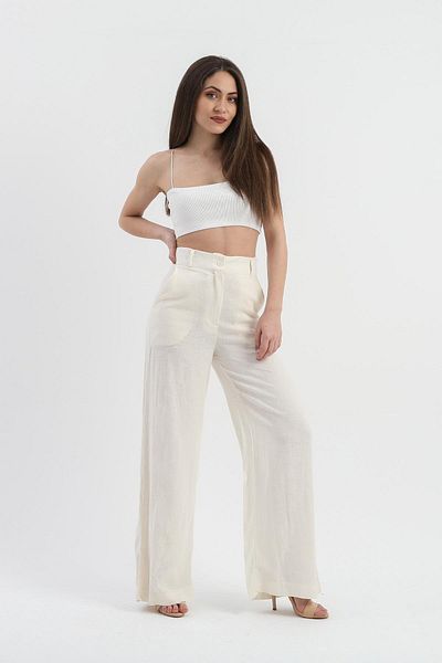 VAPUR TEKSTİL Pantaloni de in ecru cu talie înaltă - picior lat
