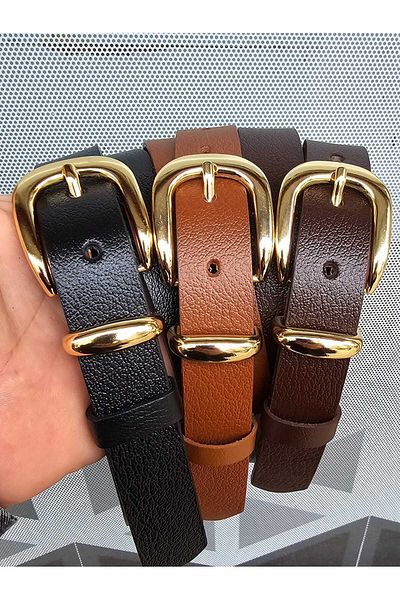 Kemerix 100% Genuine Leather Black-Tan-Bitter Brown Women's 3-Piece Belt Set