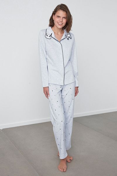 Penti Light Gray Panda Shirt Pants Set
