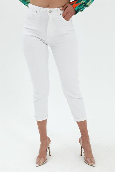 VAPUR High Waist White Mom Jeans - Lycra