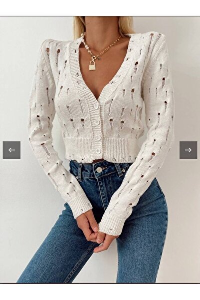 navan design orijinal marka v yaka yırtık detay hırka ekru