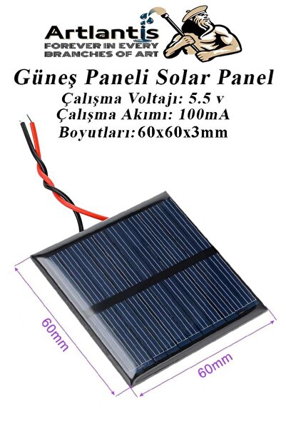 Artlantis Güneş Paneli Solar Panel 6x6 cm 5.5 volt 100 mA 1 Adet Güneş Enerji...