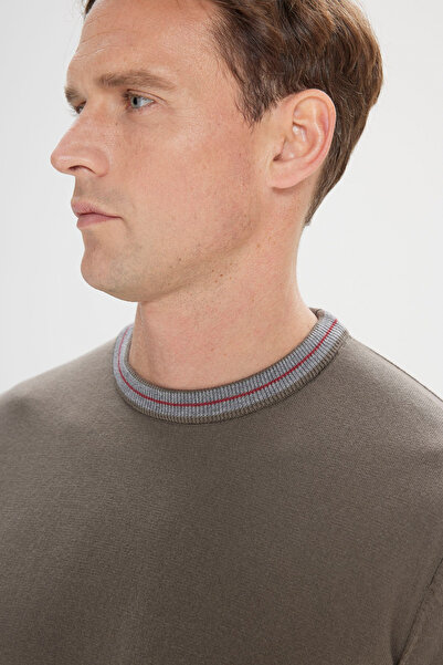 ALTINYILDIZ CLASSICS Men's Khaki-Grey Standard Fit Regular Fit 100% Cotton Crew Neck Knitwear T-Shirt
