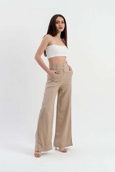 VAPUR TEKSTİL High Waist Mink Linen Trousers - Wide Leg