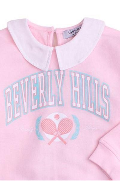 Chicsy Baby Stil Guler Detaliat Text Imprimat Oversize Partea Inferioară Top Bebeluș Copii Set Trening