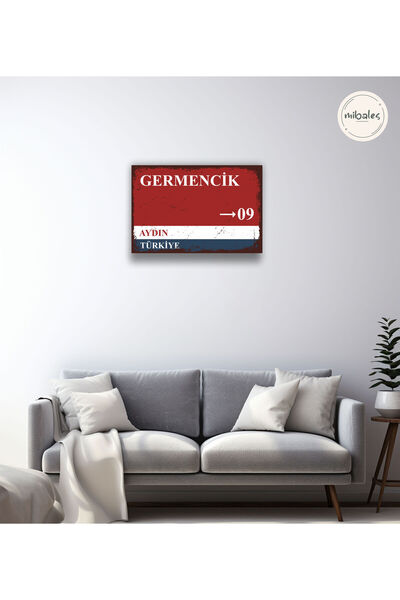 Minik Dükkan Aydın Germencik Yön Πινακίδα δρόμου Ρετρό Vintage Ξύλινη Αφίσα