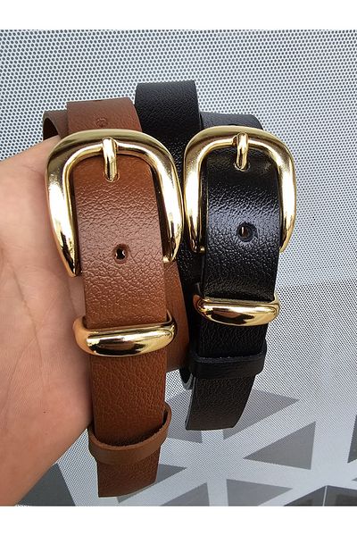 Kemerix 100% Genuine Leather Black-tan 2-Piece Women's Belt