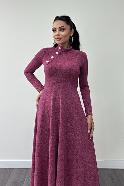 giyimmasalı Dusty Rose - Sparkly Midi φόρεμα με λεπτομέρεια με κουμπιά