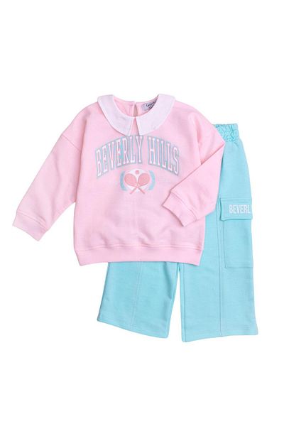 Chicsy Baby Stil Guler Detaliat Text Imprimat Oversize Partea Inferioară Top Bebeluș Copii Set Trening